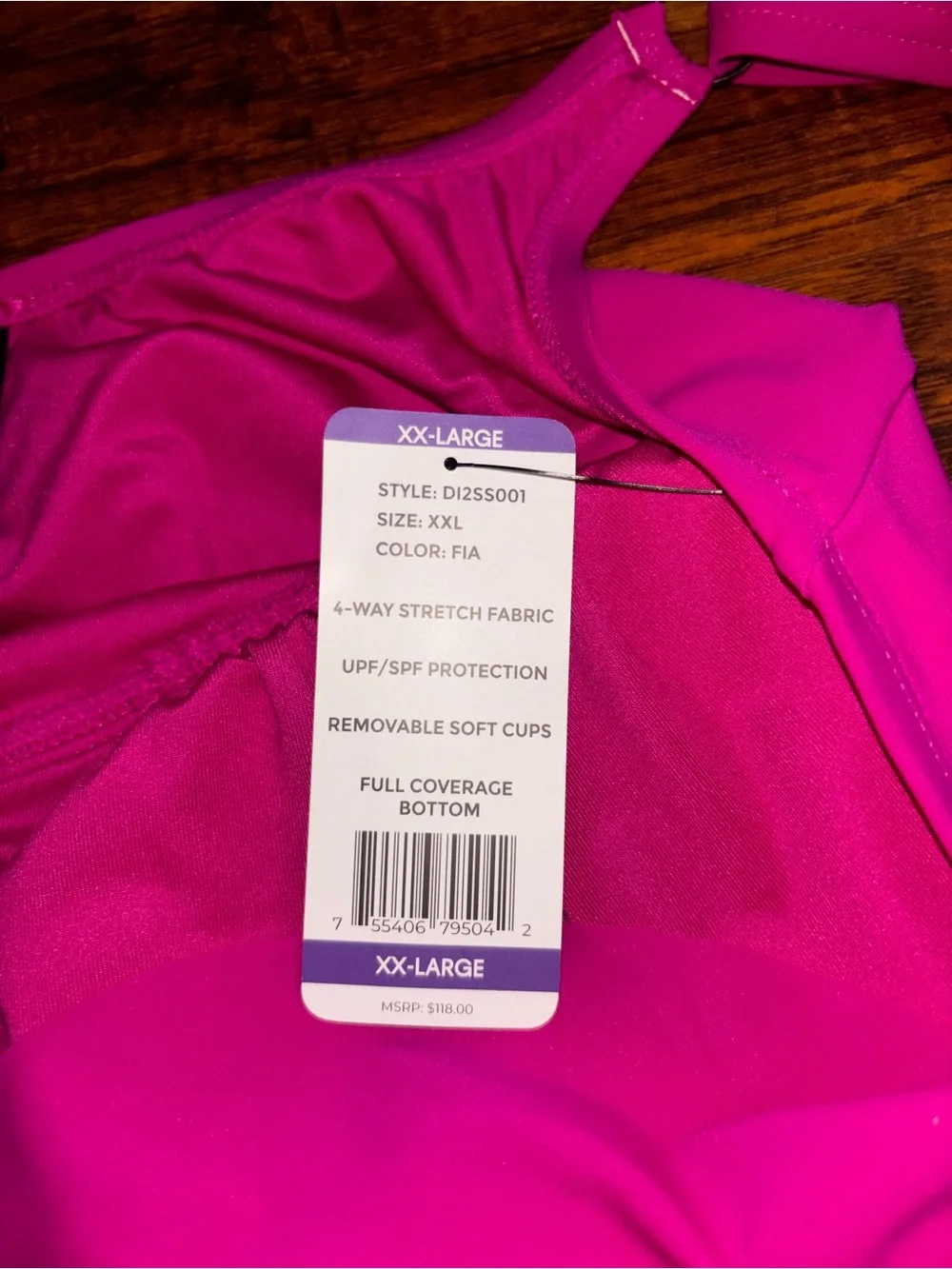 DKNY NWT Bright Fuchsia Tankini Women’s XXL Ruffled Padded V-Neck Swim Tank Top